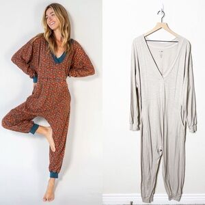 NATURAL LIFE Floral and Solid Jumpsuits - Rust and Beige